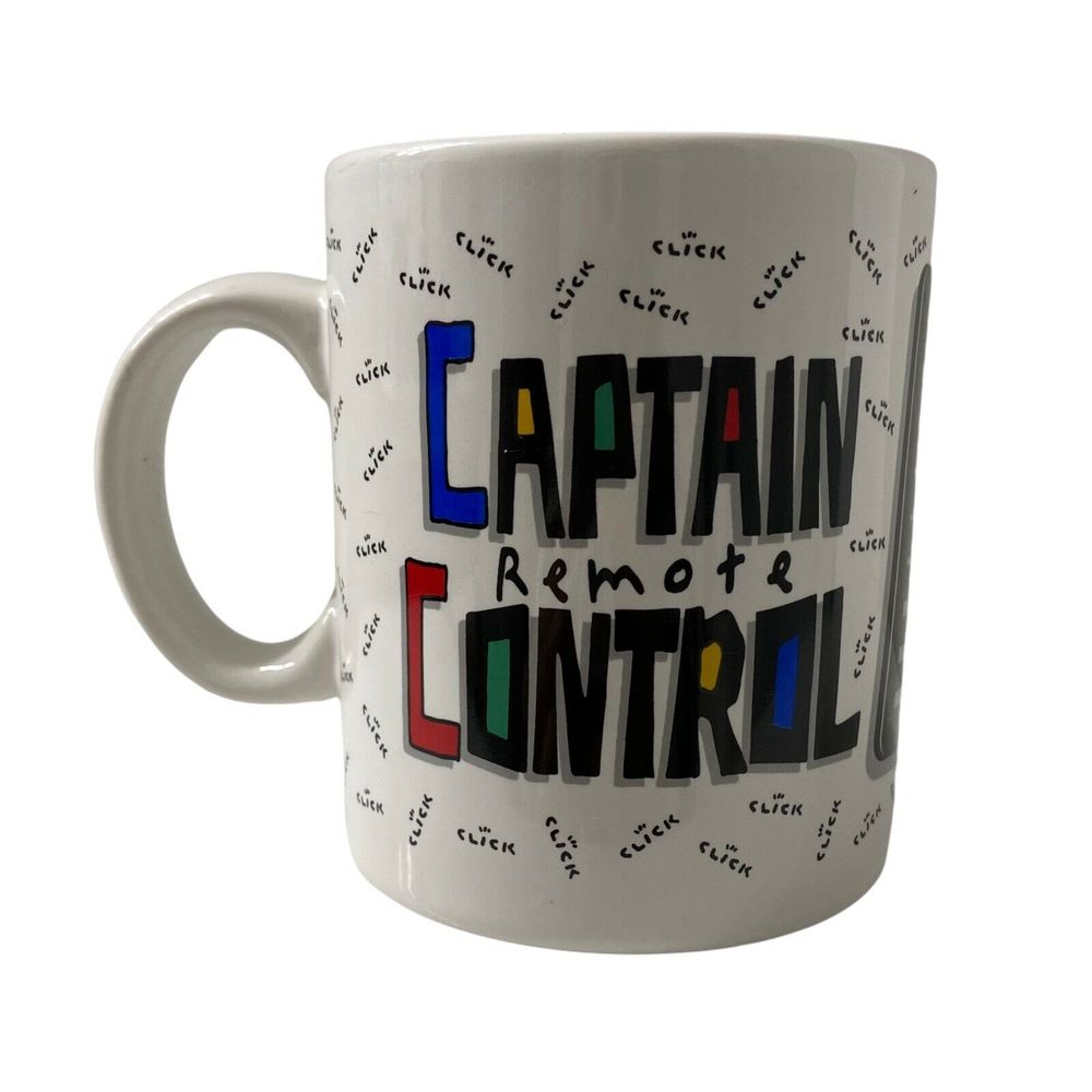 VTG Captain Remote Control Coffee Mug Cup Click Click TV '95 Couch Potato Trisar